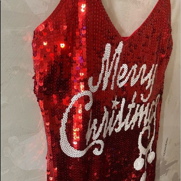 MERRY Christmas Red Sequin Costume Fancy Party Holiday Dress Disco Holiday New - Picture 7 of 11